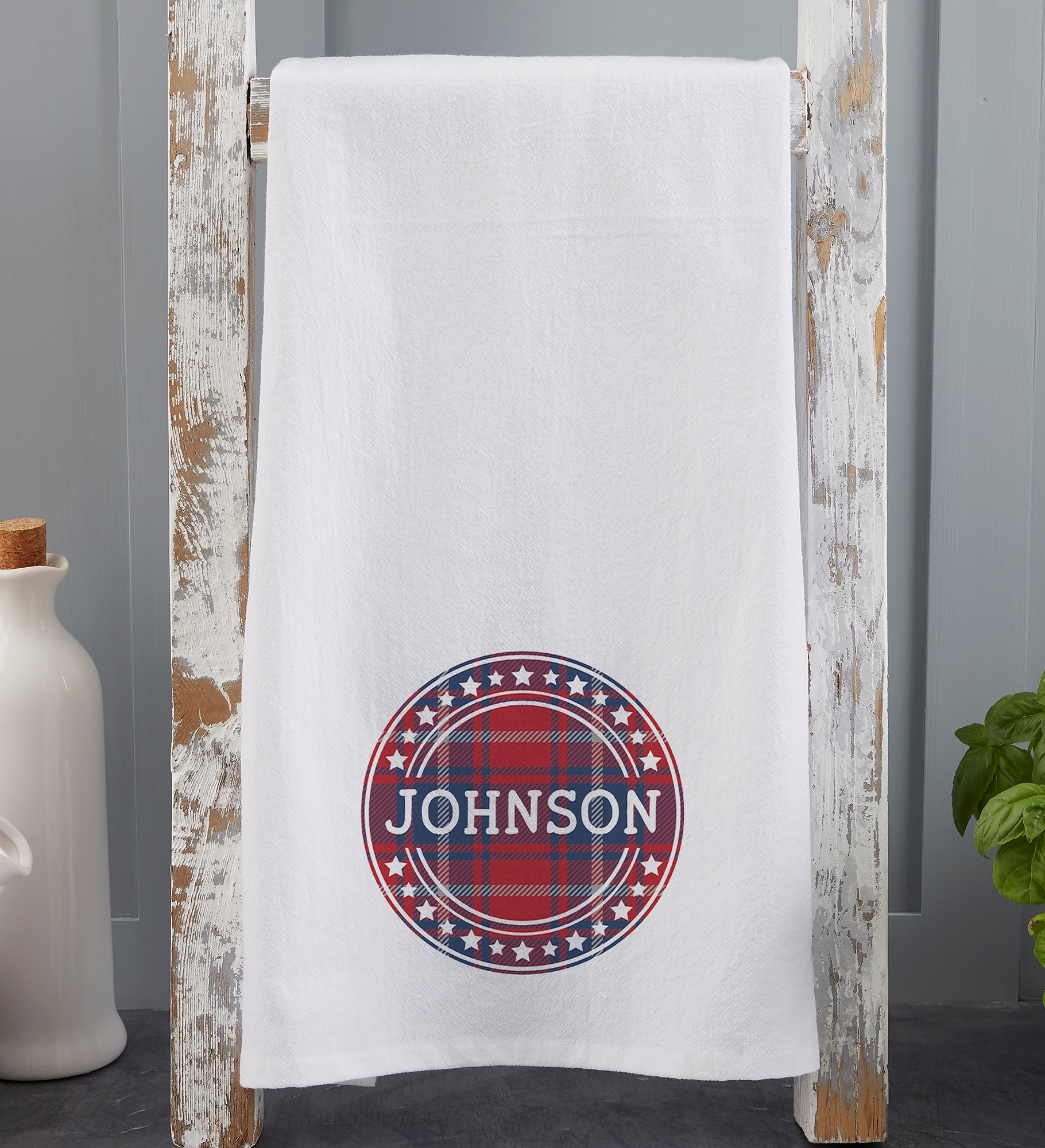 Patriotic Plaid Personalized Flour Sack Towel